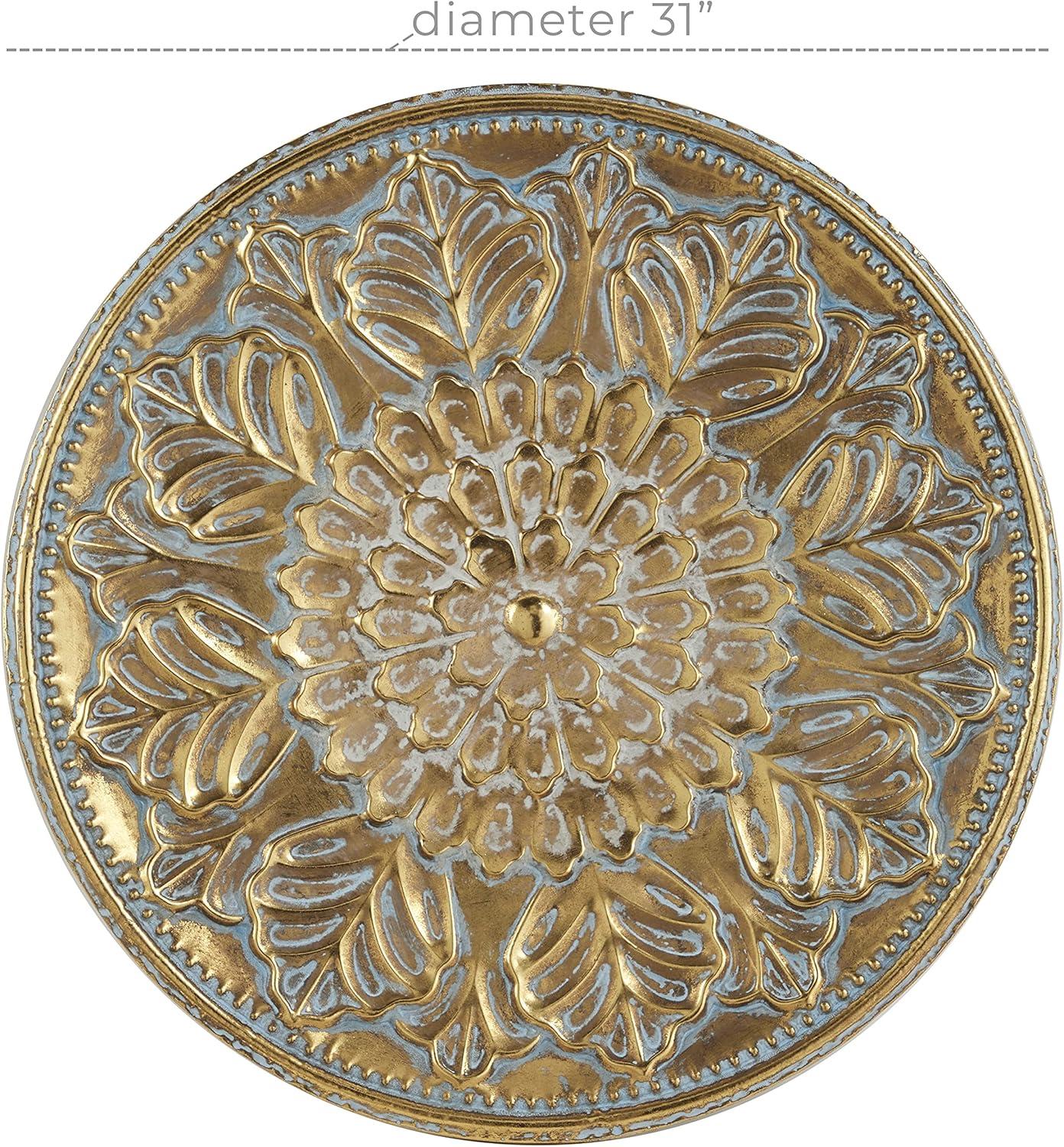 DecMode Gold Metal Plate Wall Decor with Embossed Details