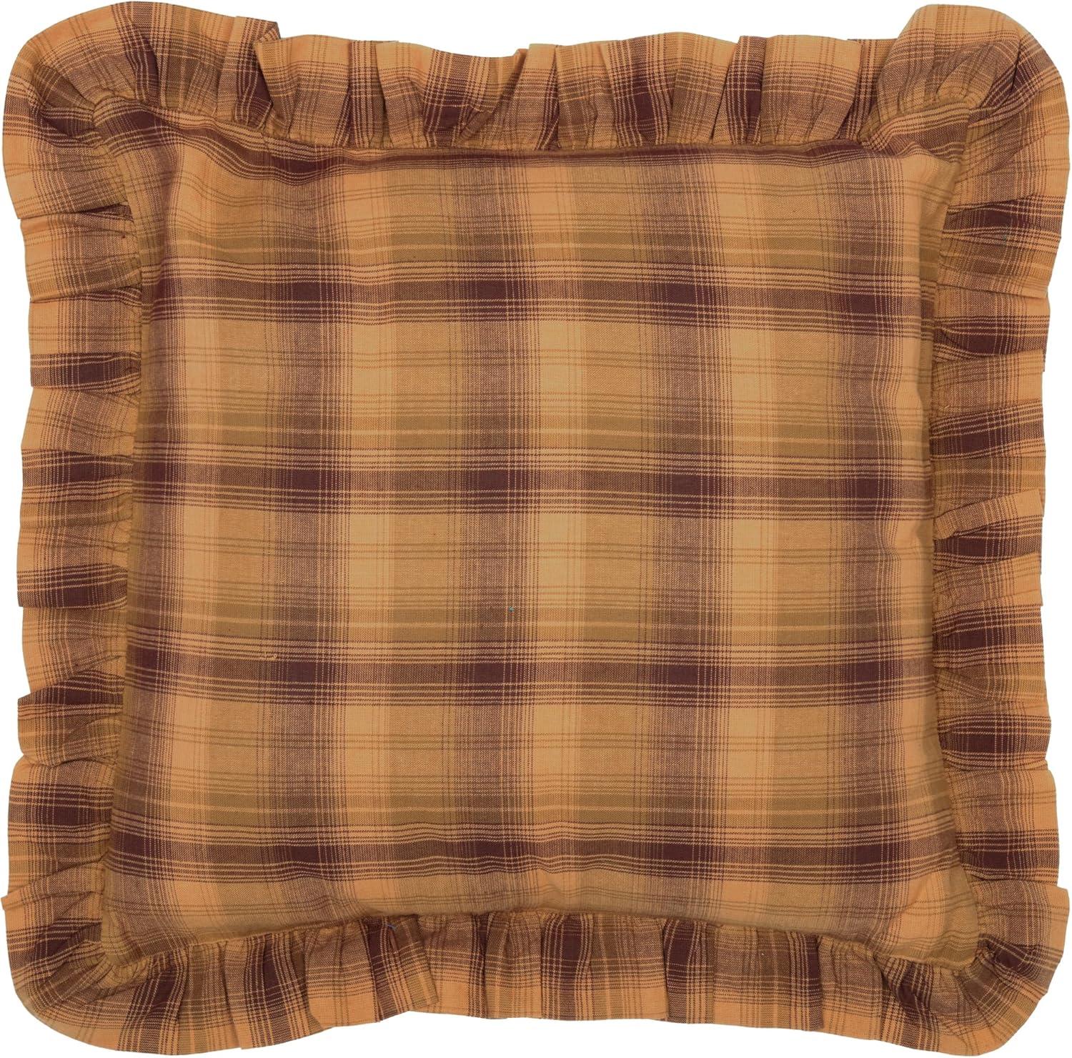 Prescott Tan and Brown Plaid Cotton Ruffled Square Pillow 16x16