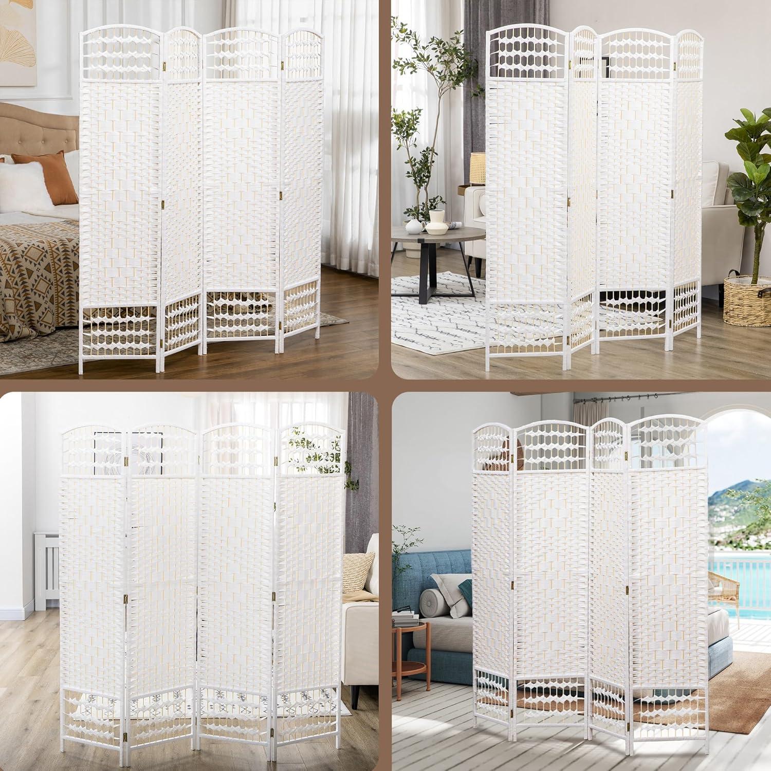 White Wave Fiber Freestanding Partition Wall Divider, 3 Panel Room Separator, Folding Privacy Screen, 5.6'