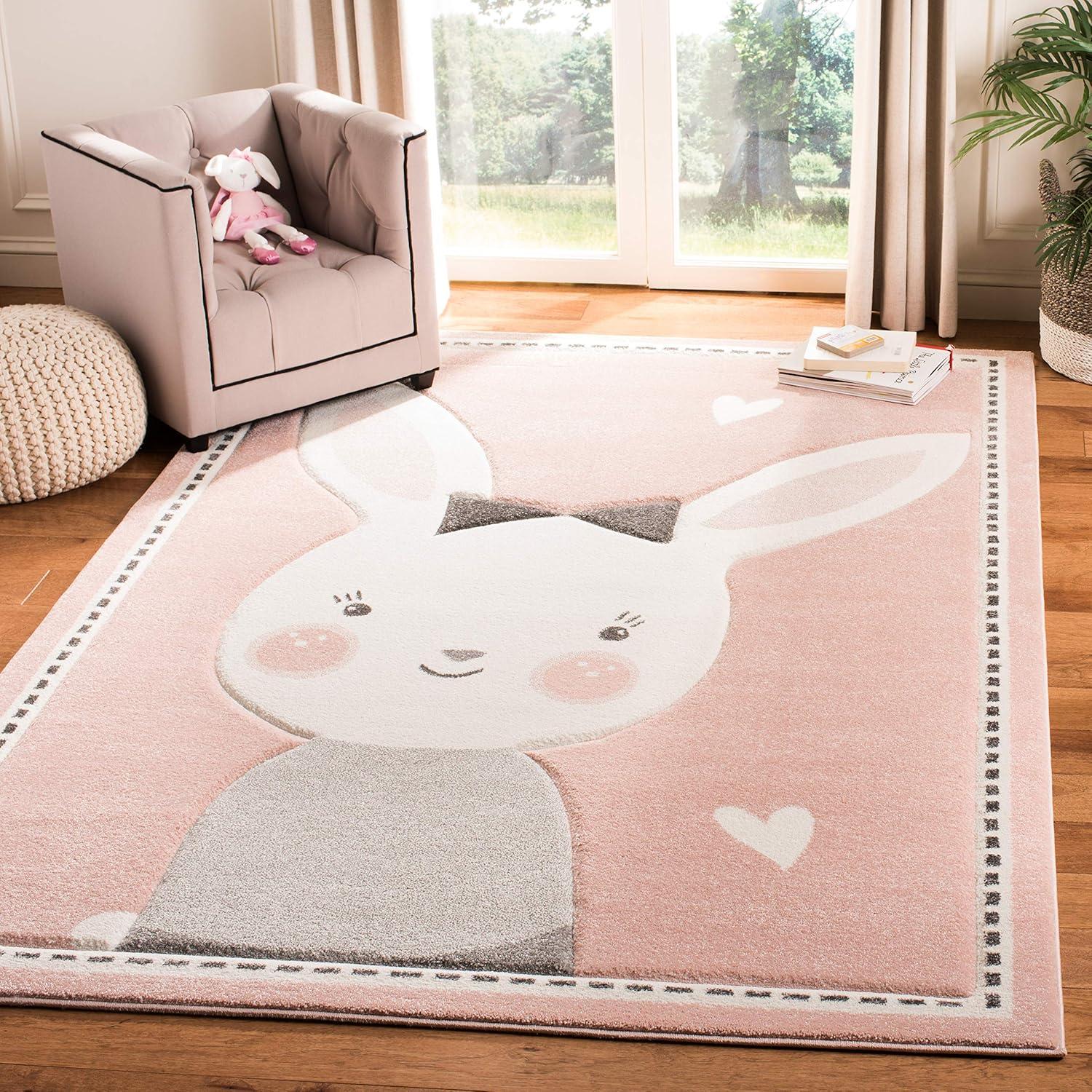 Ivory Whimsy Round Synthetic Rug for Kids - Non-Slip, Easy Care, 59"