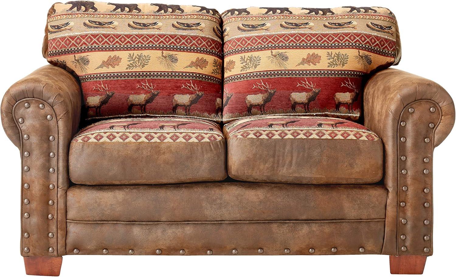 Sierra Lodge Brown Faux Leather Tufted Loveseat with Nailhead Accents