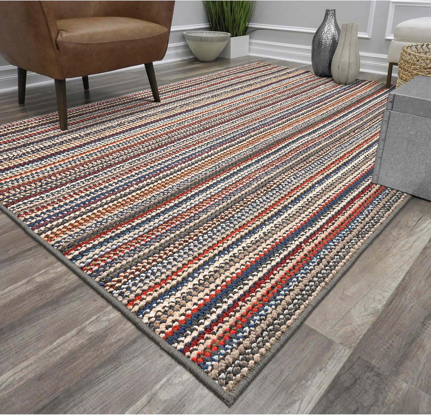 Striped Machine Made Machine Tufted Rectangle 9' x 12' Polypropylene Area Rug in Multicolor