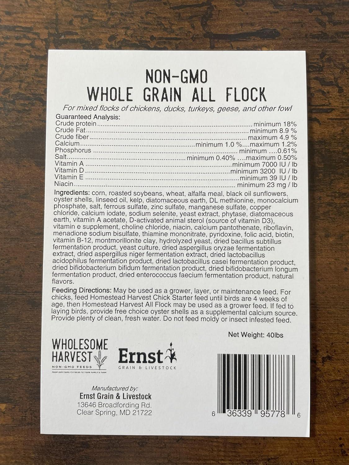 Wholesome Harvest All Flock Feed - Perfect Feed for Mixed Flocks of Chickens, Ducks, Turkeys, Geese, and Other Fowl, 40 lbs