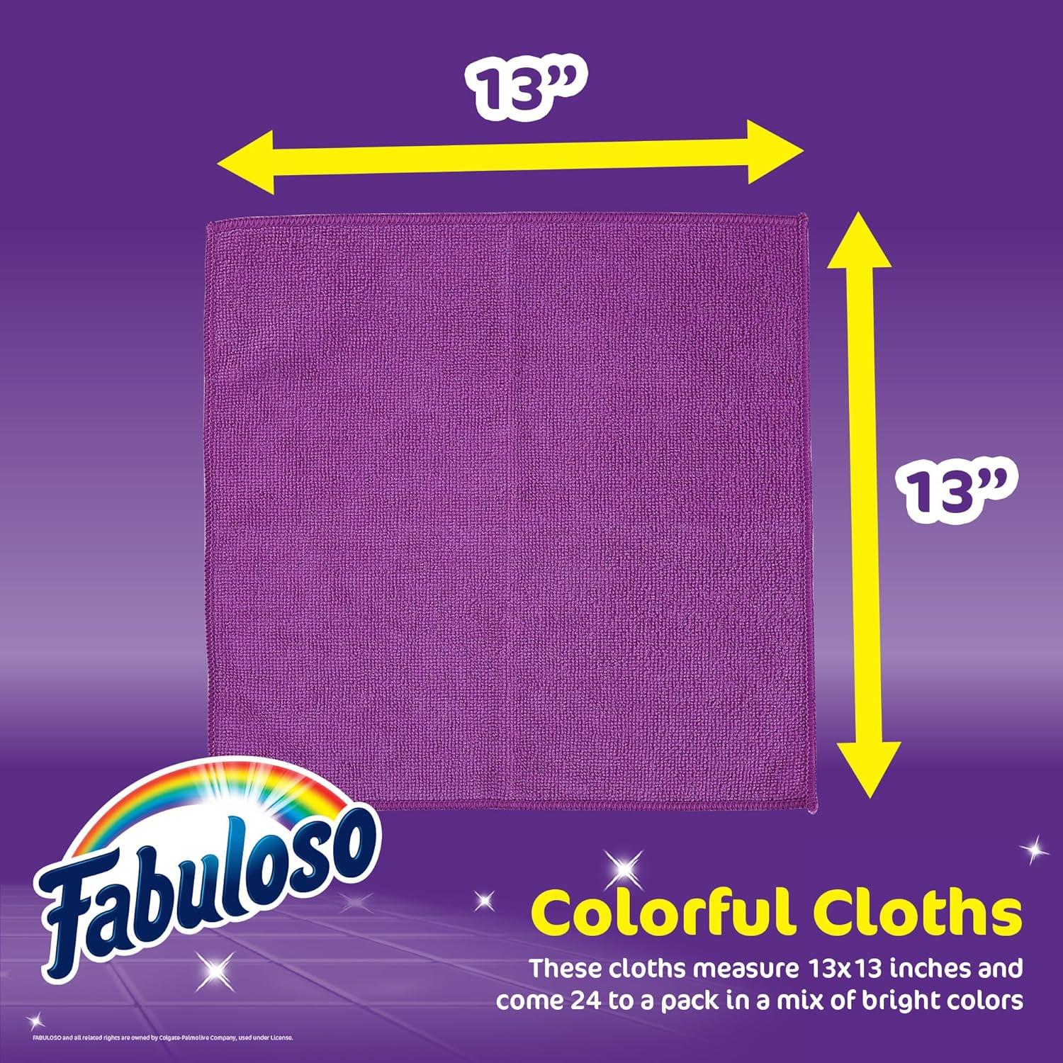 Fabuloso Microfiber Cleaning Cloths, 24 ct, Rainbow Colors | Lint-Free, Scratch-Free Cleaning Cloths for Surfaces and Wood Furniture | Microfiber Dustless Cloth for Bold and Bright Cleaning Experience