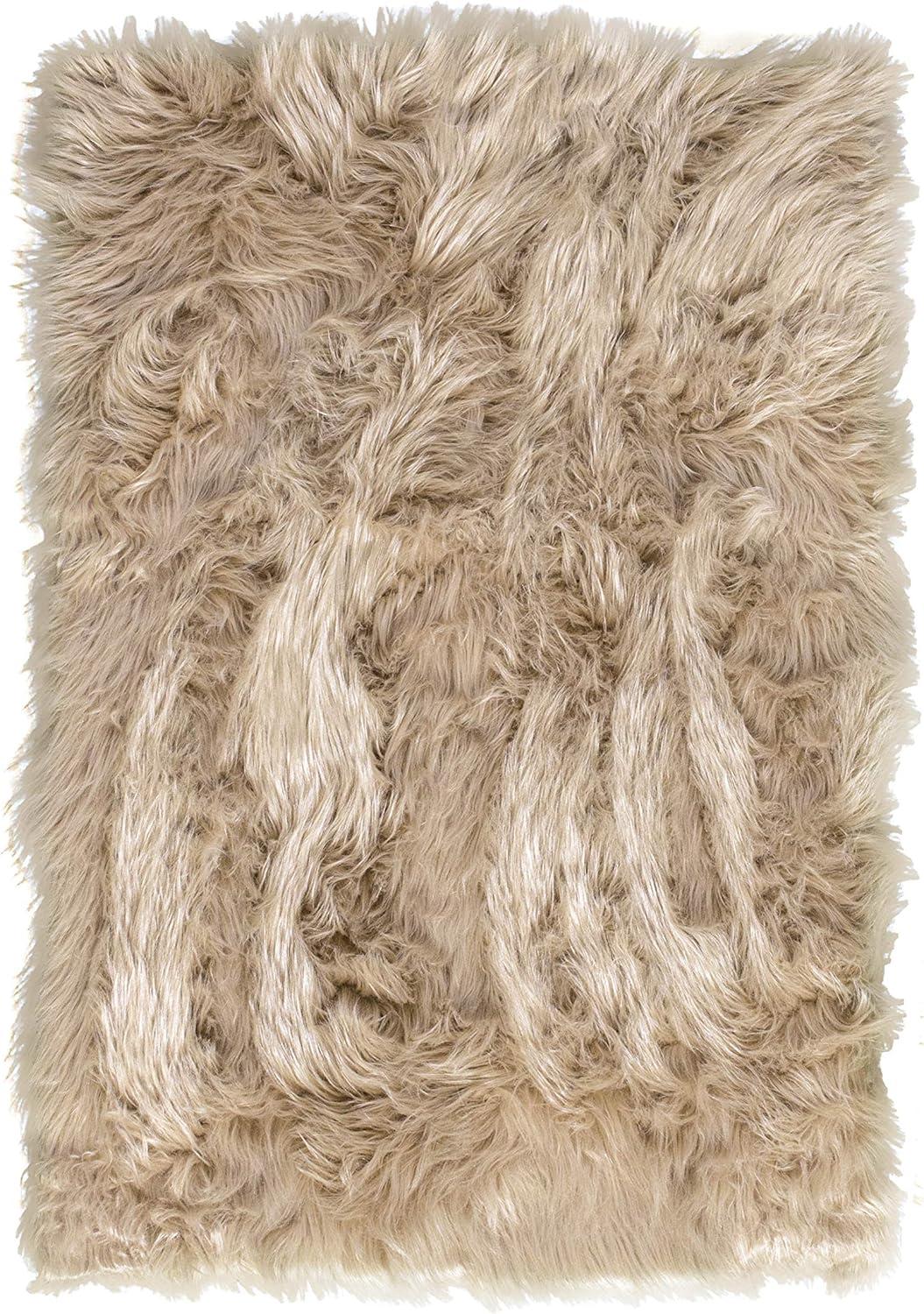 Serene Deluxe Light Brown Faux Sheepskin 6' x 9' Shag Rug