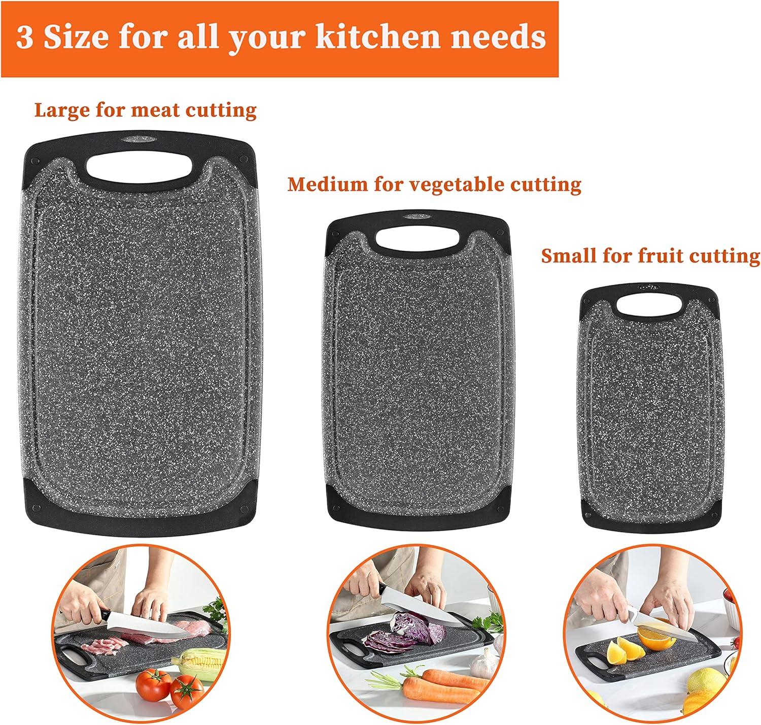 Gray Plastic Rectangular Cutting Boards with Non-Slip Feet and Juice Groove