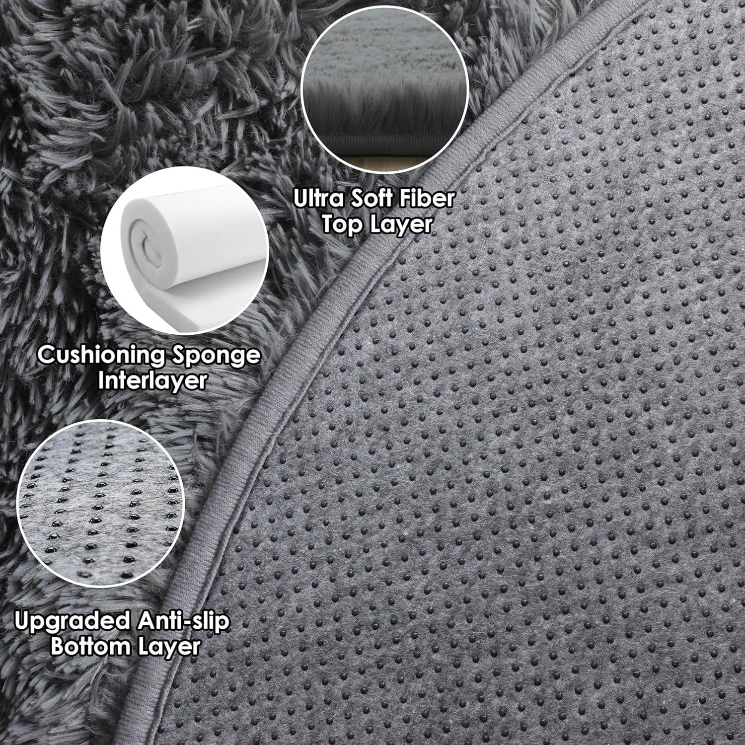 ONASAR Grey Round Area Rug 4ft, Gray Soft Bedroom Circle Throw Rugs for Kids Girls Boys Teen Dorm Room, Fluffy Plush Shaggy Carpet Mats for Nursery Living Room Playroom Home Office Decor Aesthetic