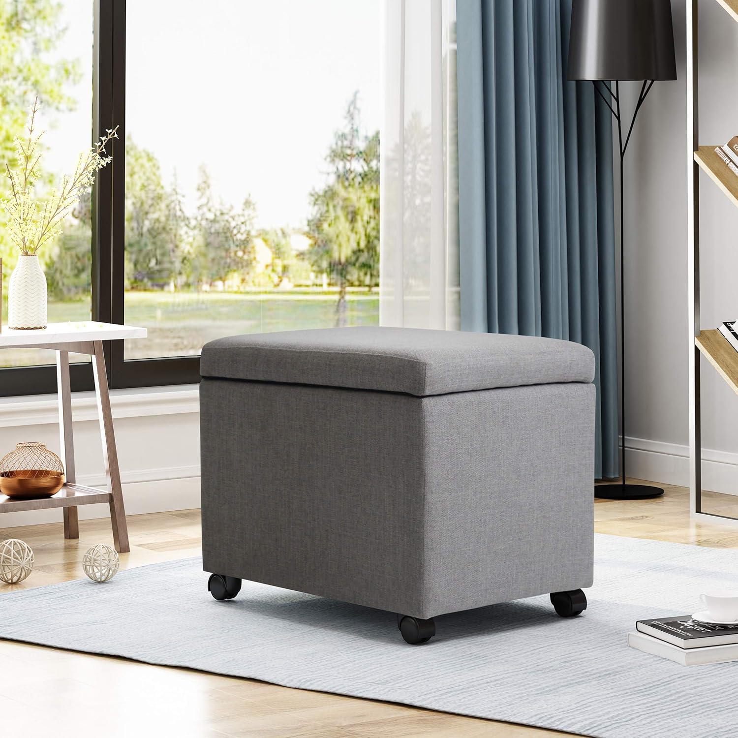 GDF Studio Bellane Contemporary Fabric Upholstered File Storage Ottoman, Gray and Black