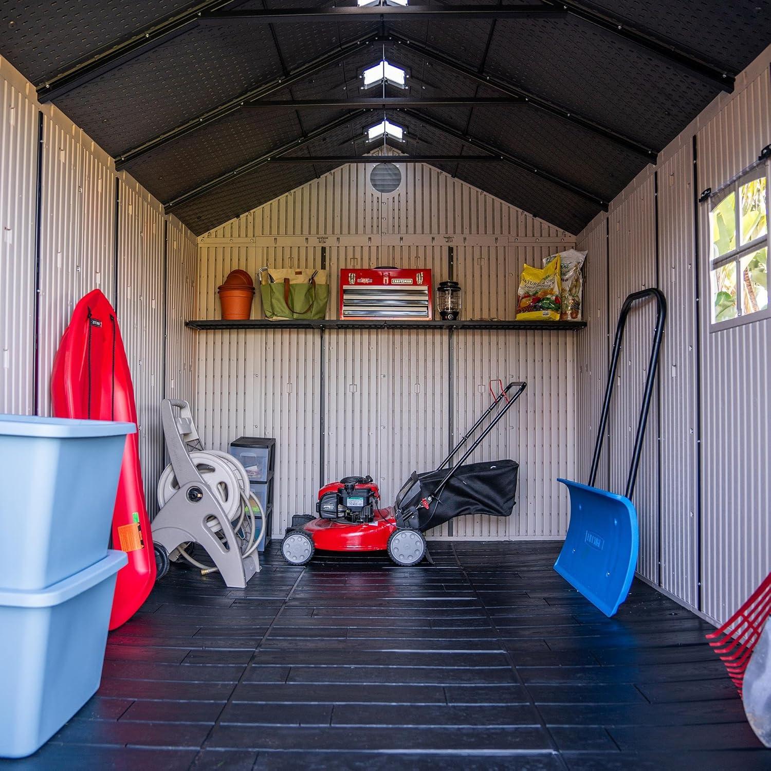 Lifetime 8' x 12' Gray Polyethylene Storage Shed with Shelving and Windows