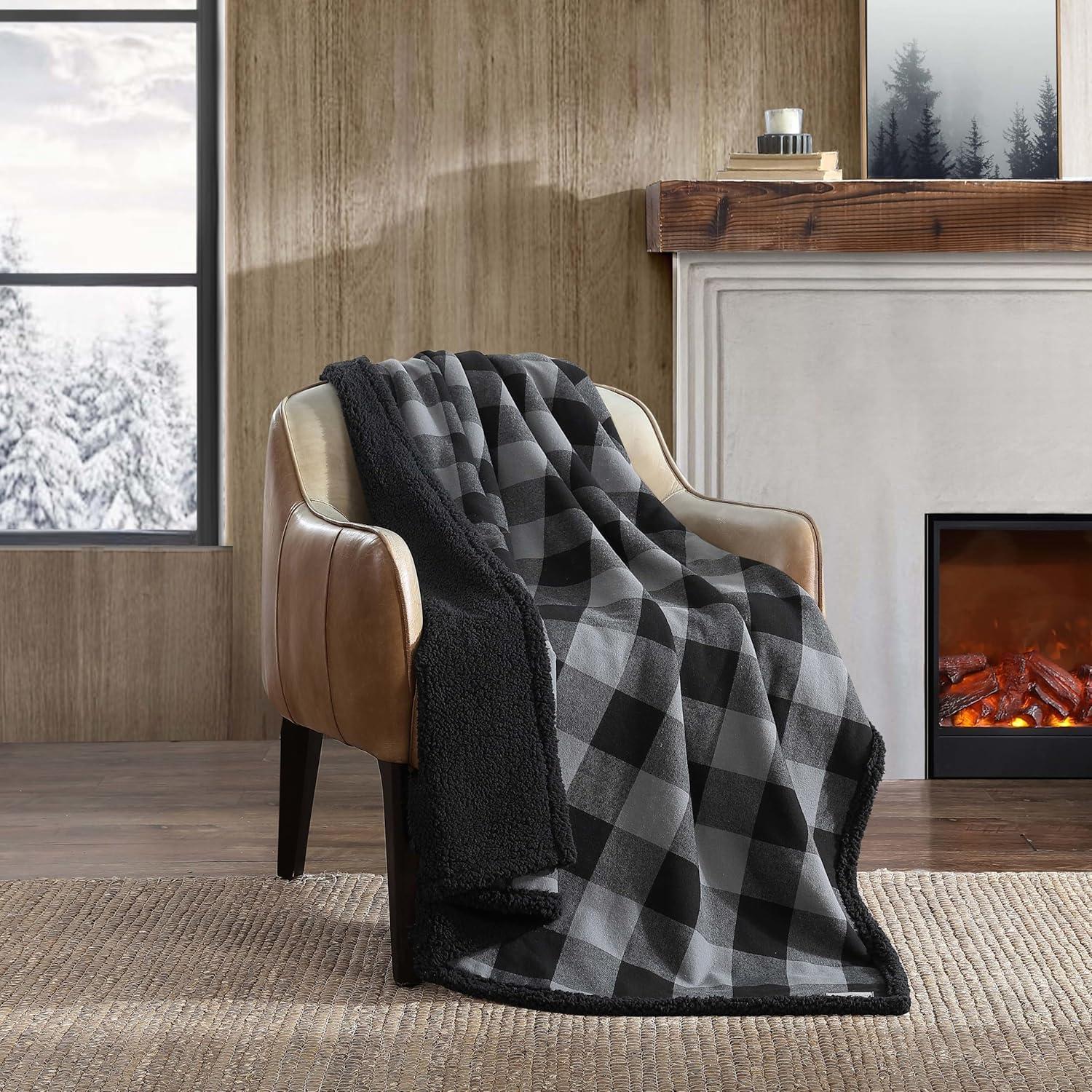 Eddie Bauer Cabin Plaid Flannel/Sherpa Throw Blanket