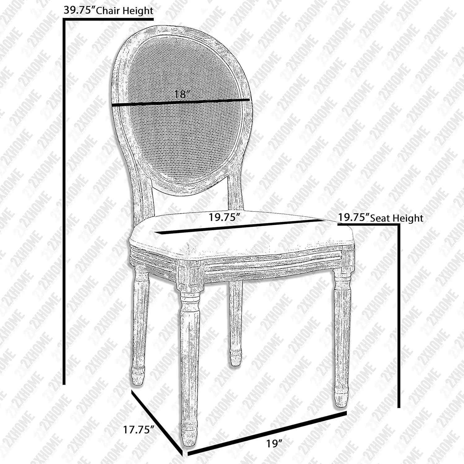 2xhome - French Chic Vintage Style Dining Side Chair With Upholstered Linen Welted Fabric And Elegant Natural Rustic Wood Frame - Rattan Wicker Oval Back, Set of 1, 1 piece