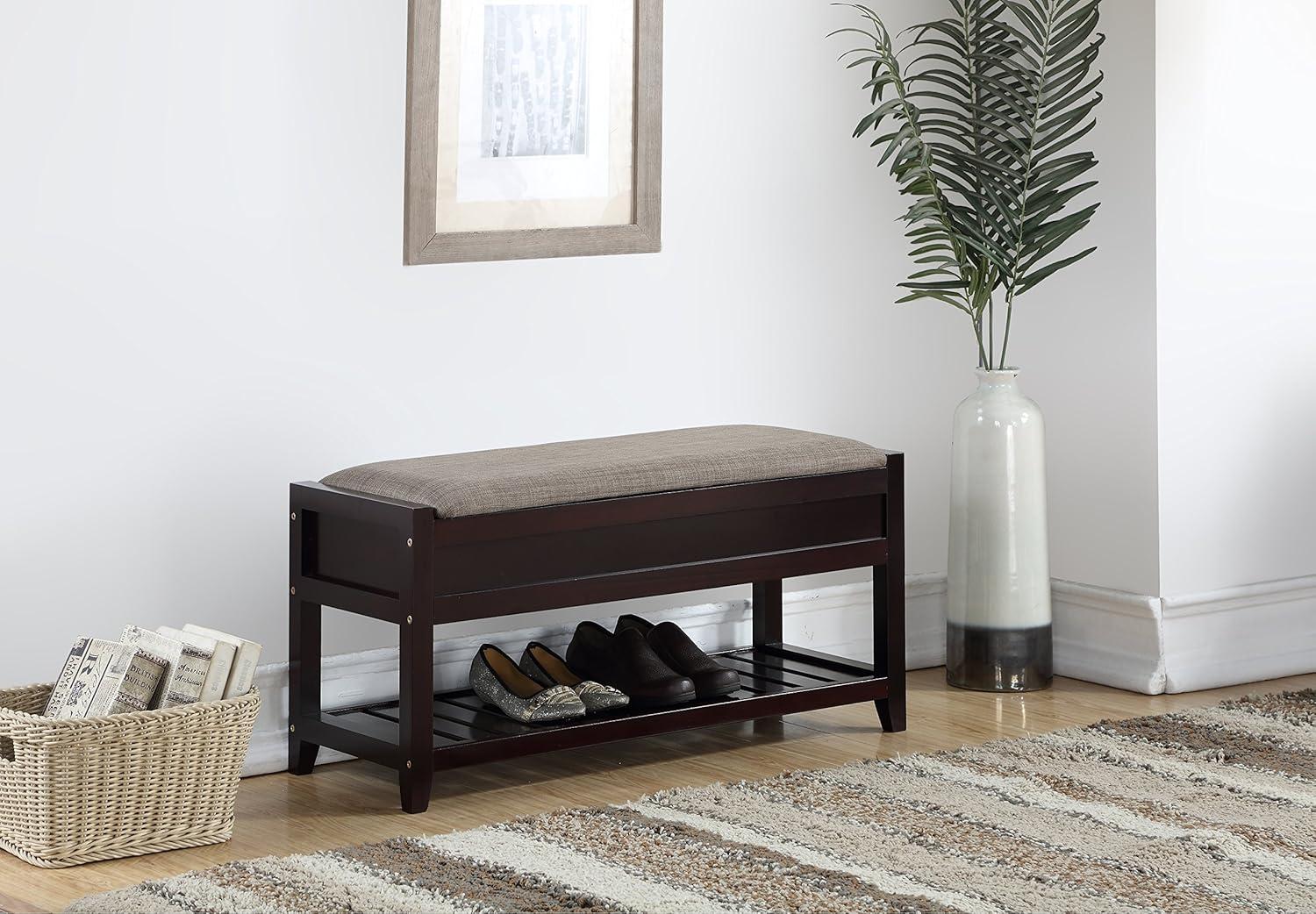 Roundhill Furniture Rouen Seating Bench with Shoe Storage, Espresso