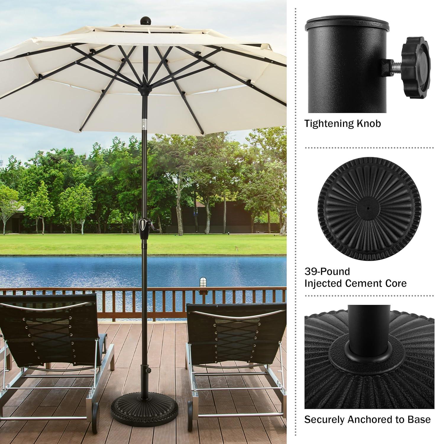 Pure Garden 39lb Round Outdoor Patio Umbrella Base Black: Resin & Cement, No Assembly, UV-Resistant