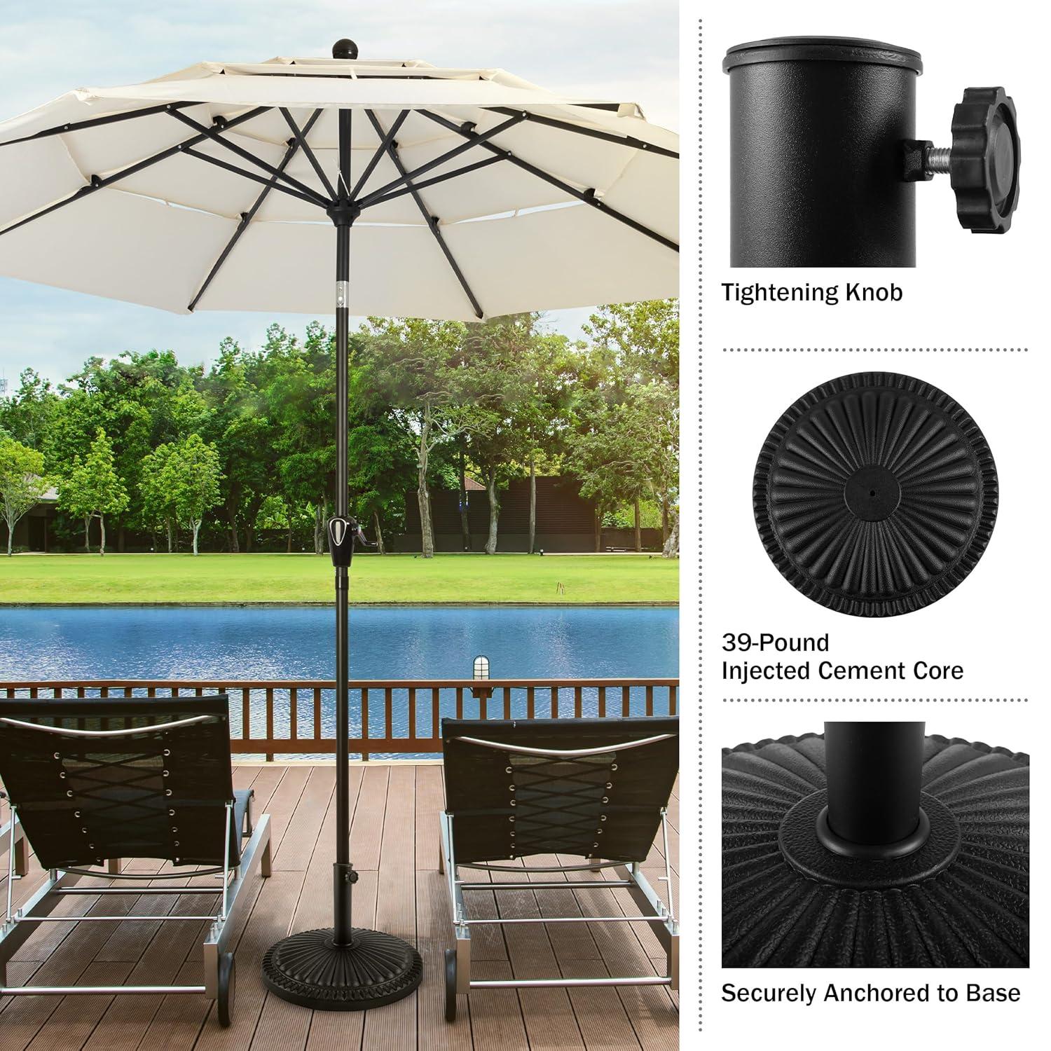 Pure Garden 39lb Round Outdoor Patio Umbrella Base Black: Resin & Cement, No Assembly, UV-Resistant