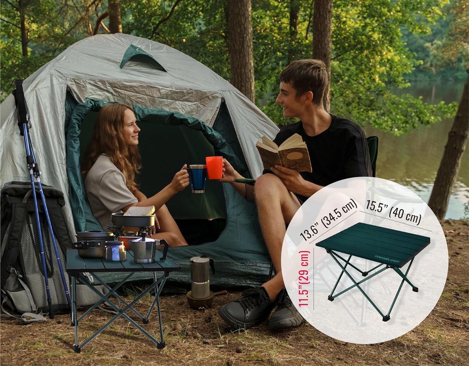 Trekology Foldable Aluminum Camping Table with Enforced Robust Hinged Connection.