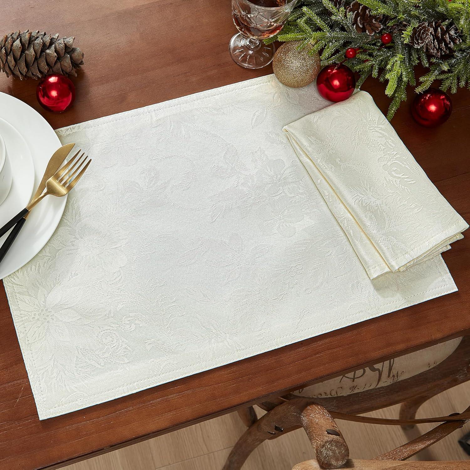 Elrene Poinsettia Elegance Jacquard Holiday Placemat - 13" x 19" - Elrene Home Fashions