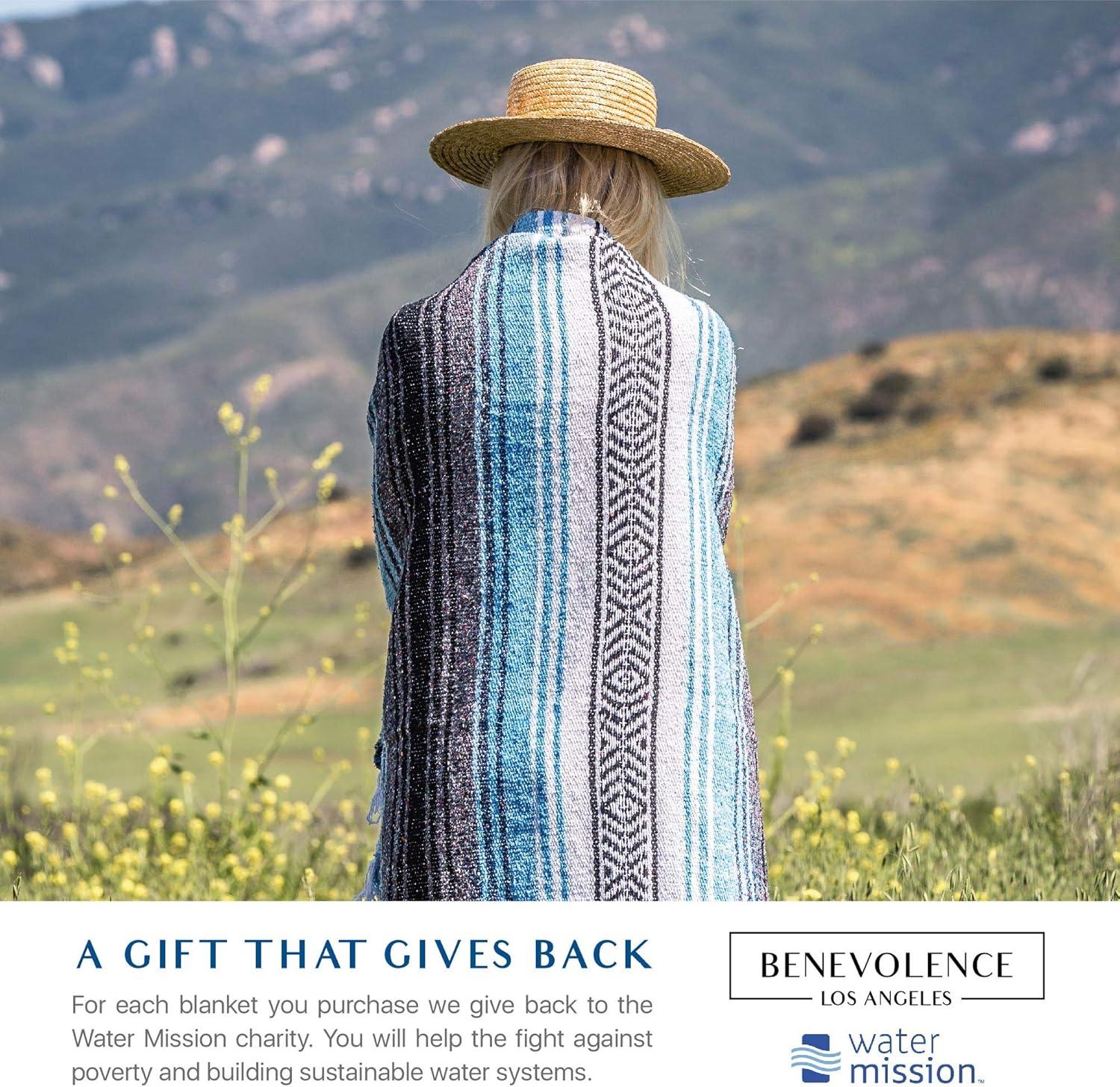 Benevolence LA Authentic Mexican Blanket (70 x 50 in) In Sky Blue