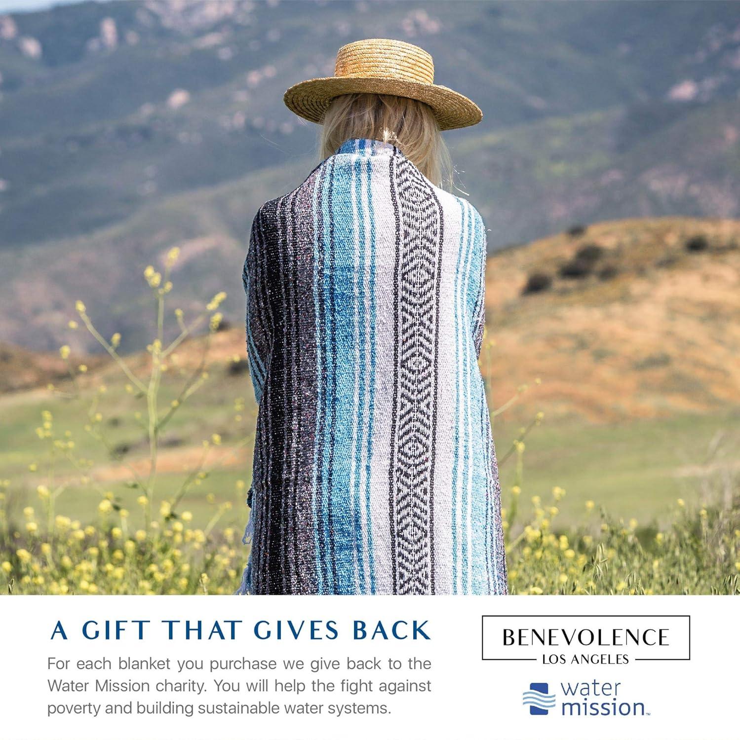 Benevolence LA Authentic Mexican Blanket (70 x 50 in) In Sky Blue