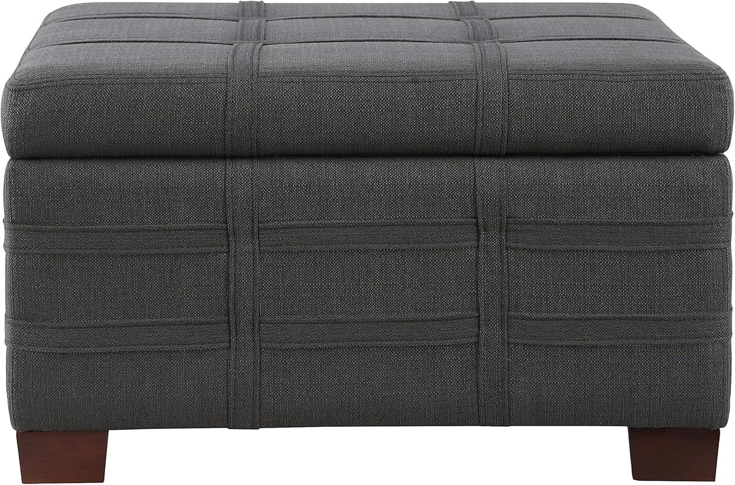 Detour Strap Square Storage Ottoman in Charcoal Fabric