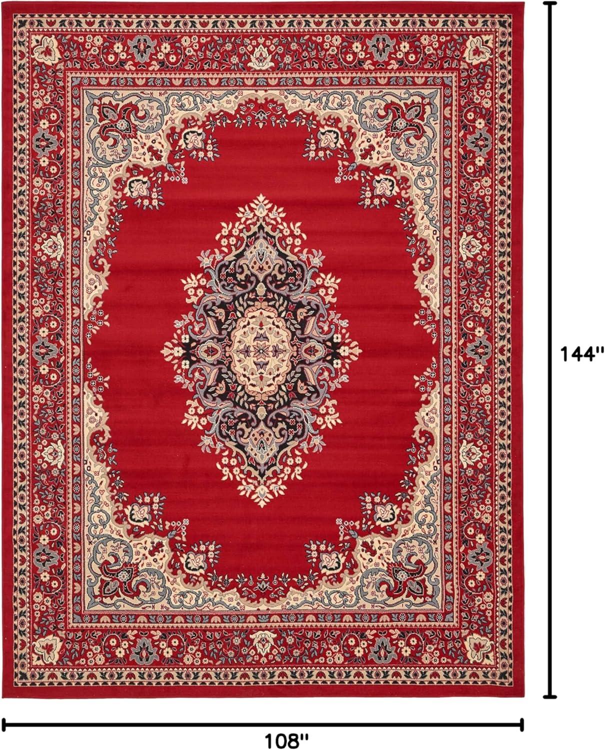 Elegant Medallion 9' x 12' Synthetic Area Rug in Red, Black, and Cream