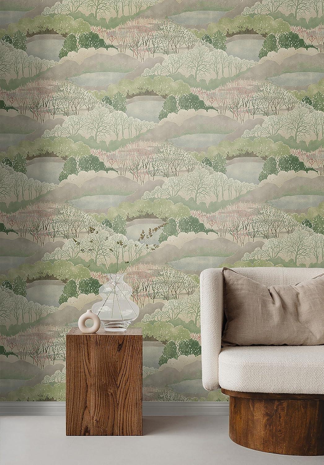 Linen Botanical Peel and Stick Wallpaper, 20.5" x 216"