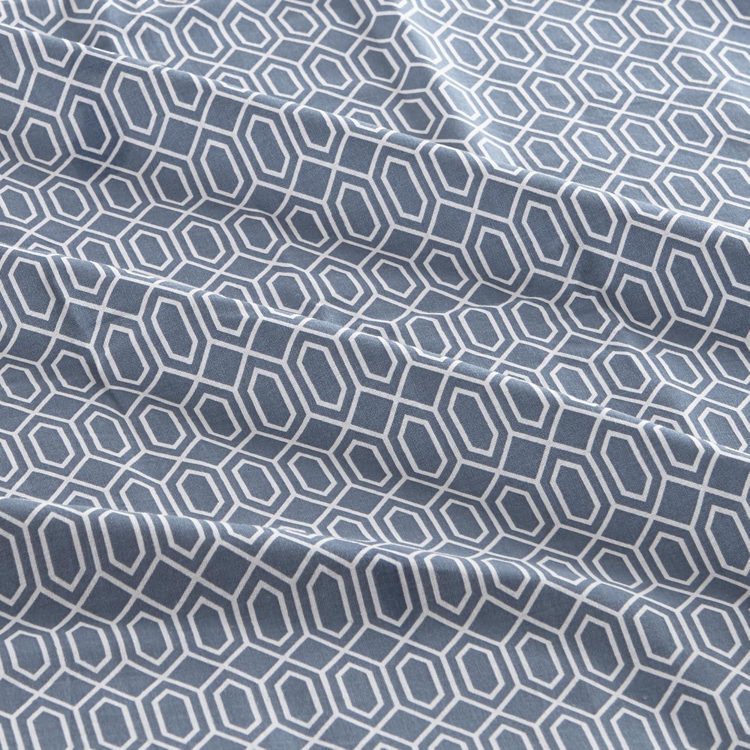 Twin Blue Geometric Cotton Percale Sheet Set