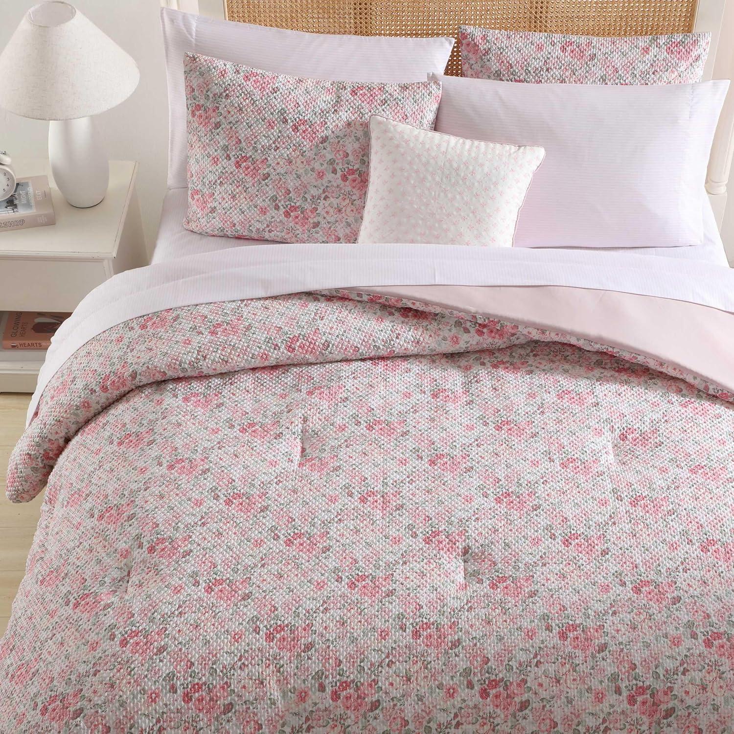 Laura Ashley Laura Ashley Quartet Pink Reversible Easy Care Dorm Bonus Bed Set