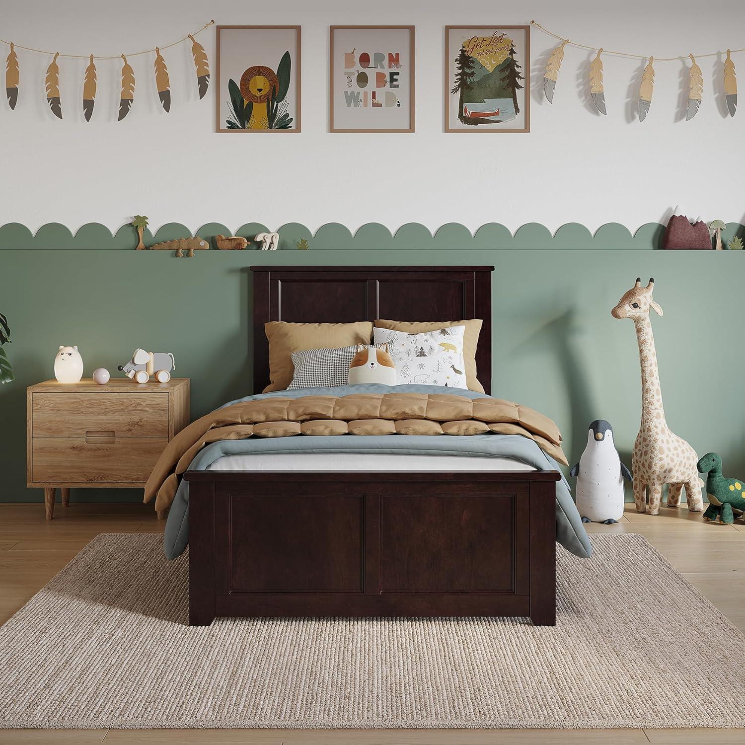 AFI Charlotte Cama con Plataforma de Perfil Bajo de Madera Maciza con Pie de Cama a Juego, Espresso