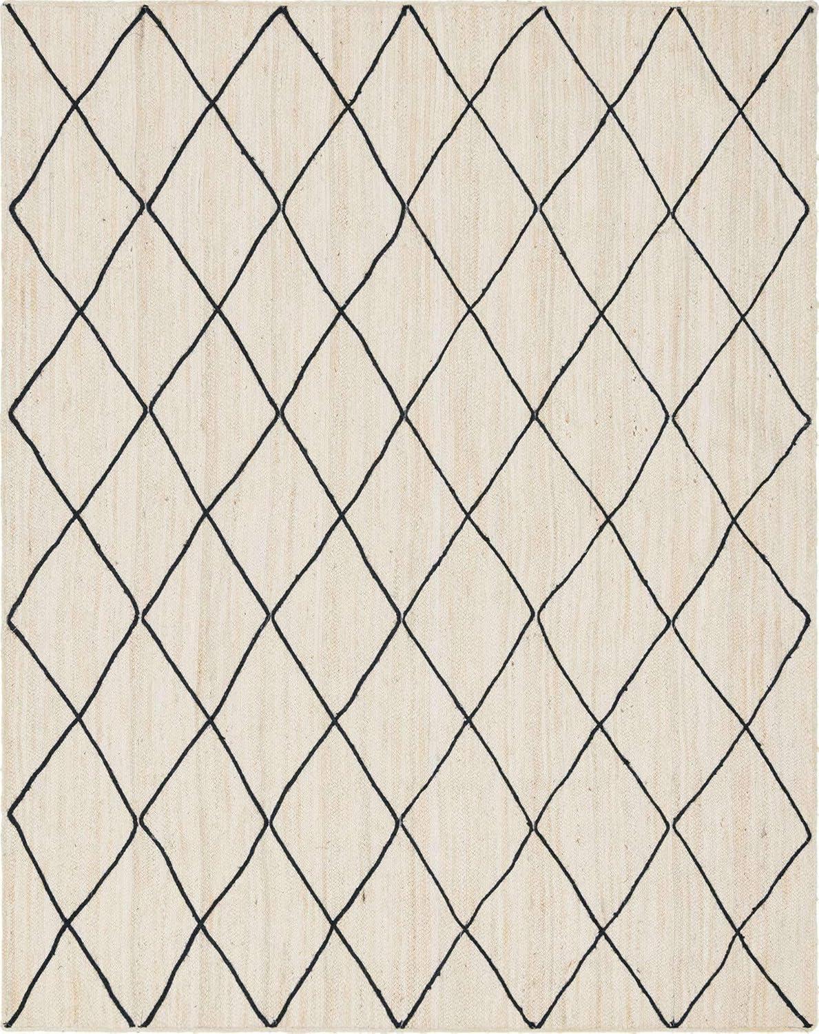 Unique Loom Braided Jute Collection Area Rug - Trellis (9'x 12' 2" Rectangle, Ivory and Black/ Black)