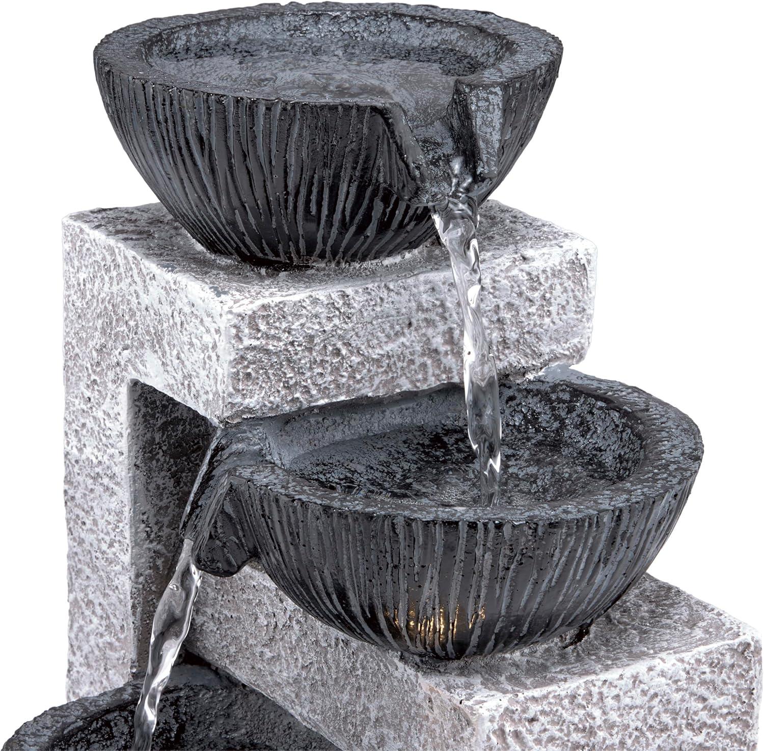 14" Resin Cascading Bowl Tabletop Fountain with LED Lights Gray - Alpine Corporation: Indoor/Outdoor Water Feature, Electric Powered