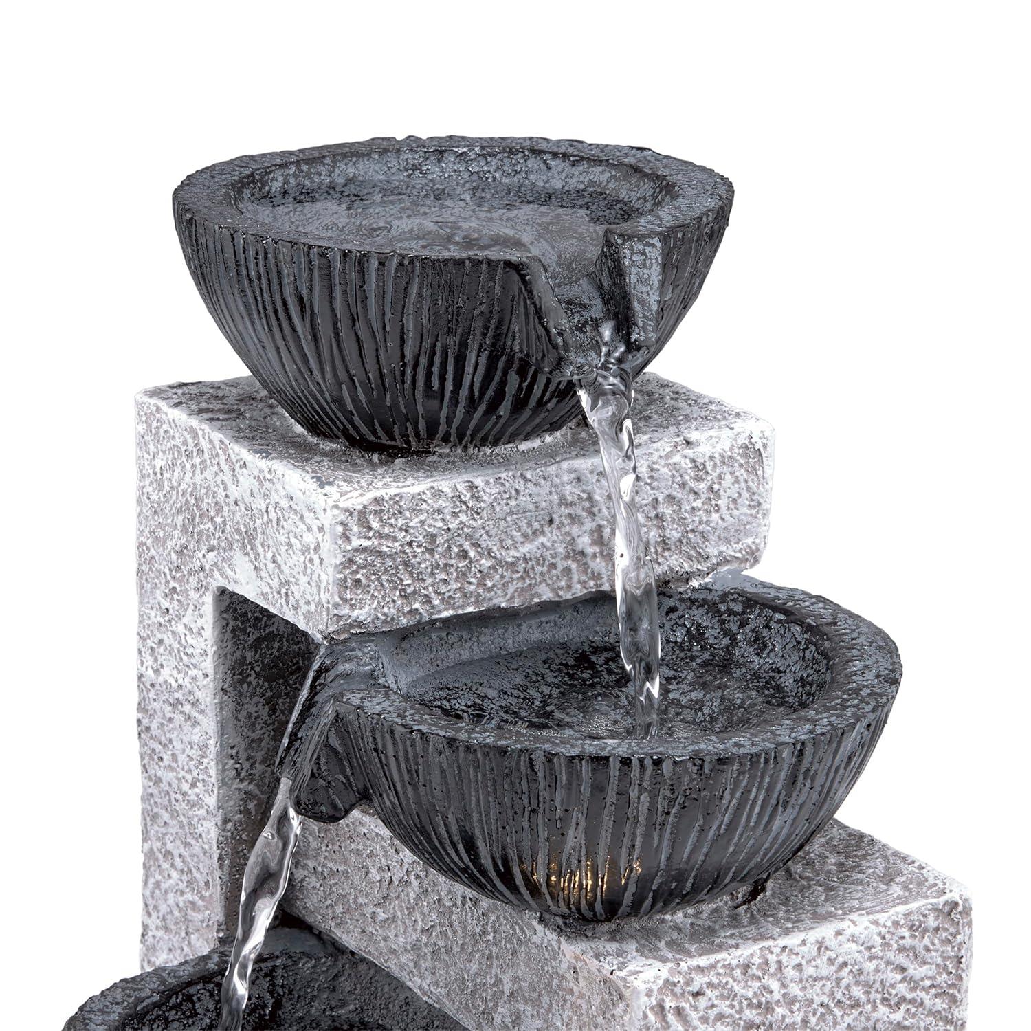 14" Resin Cascading Bowl Tabletop Fountain with LED Lights Gray - Alpine Corporation: Indoor/Outdoor Water Feature, Electric Powered