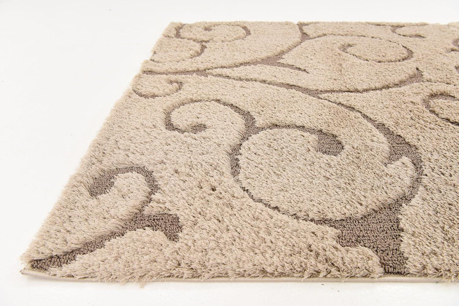 Light Brown Floral Shag Synthetic Area Rug 5' x 8'