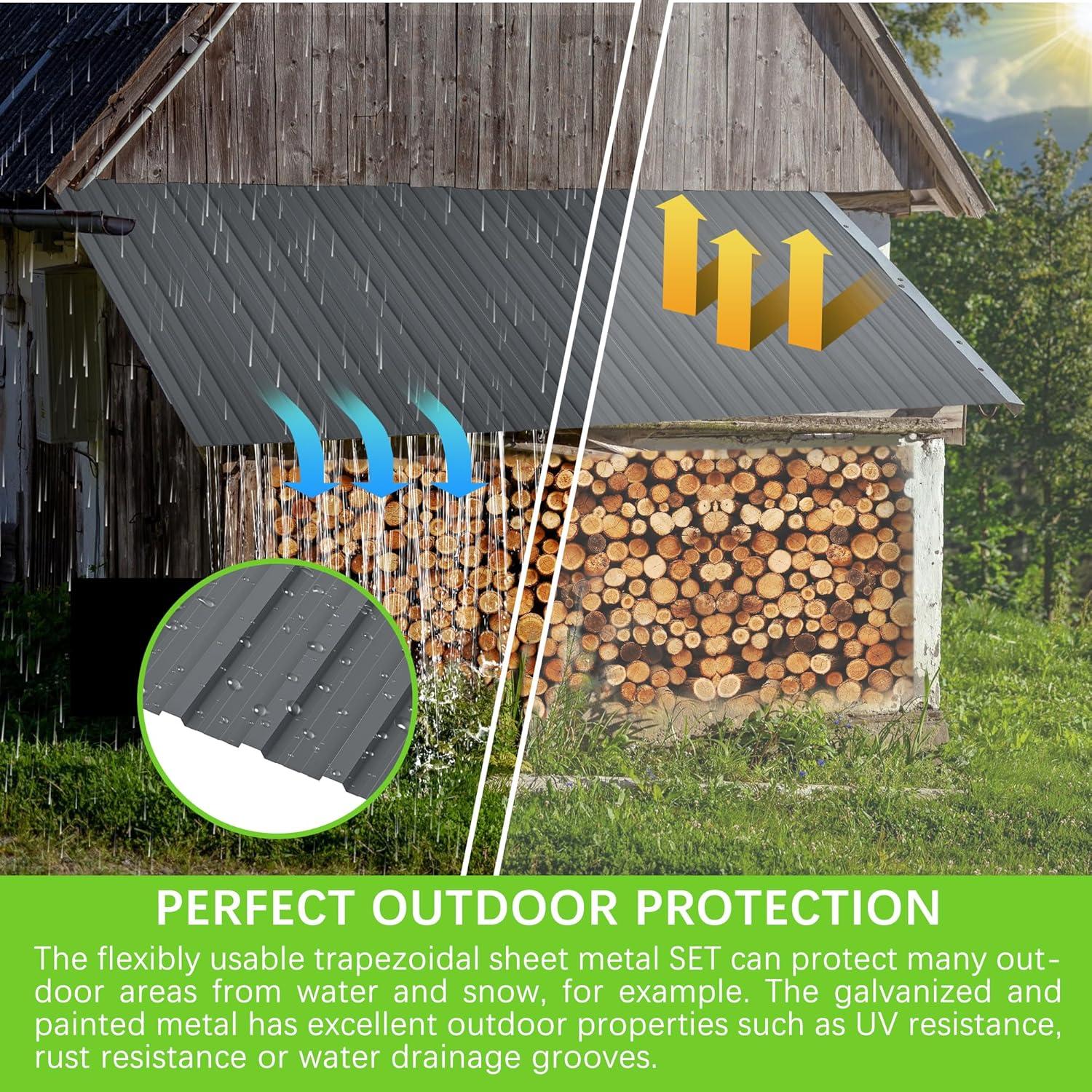 Metal Roof Panels 20 Pcs Roofing Panels Galvanized Steel with Screw Resistant,Versatile and Durable Suitable for Garages,Sheds, Stables and Mobile Homes Gray 99 sq.ft