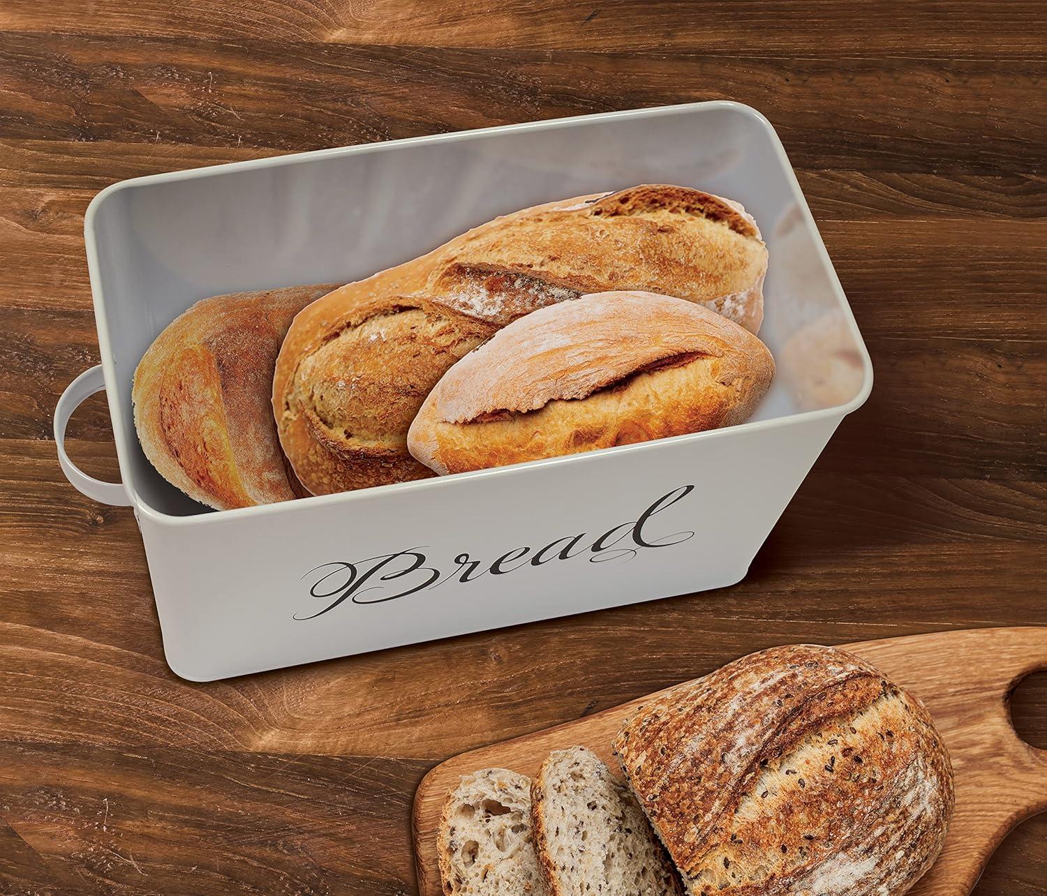 Large White Steel Farmhouse Bread Box with Handles