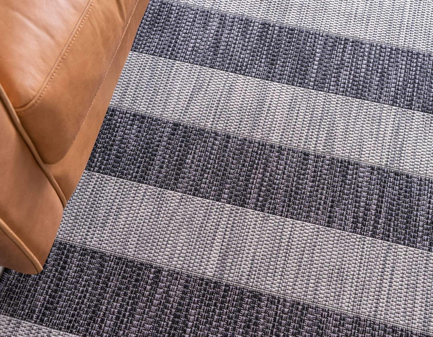 Unique Loom 9' 0 x 12' 2 Rectangle Indoor/Outdoor Striped Charcoal Gray Area Rug