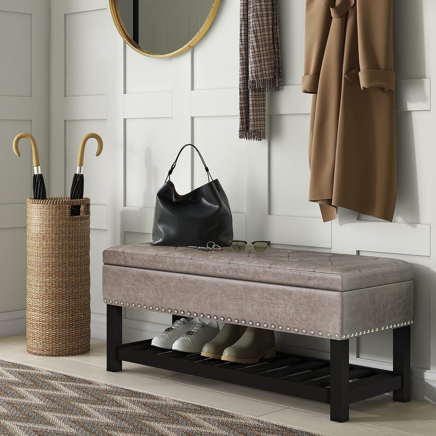 Simpli Home Lomond 44"W Tufted Ottoman Bench with Solid Wood Frame
