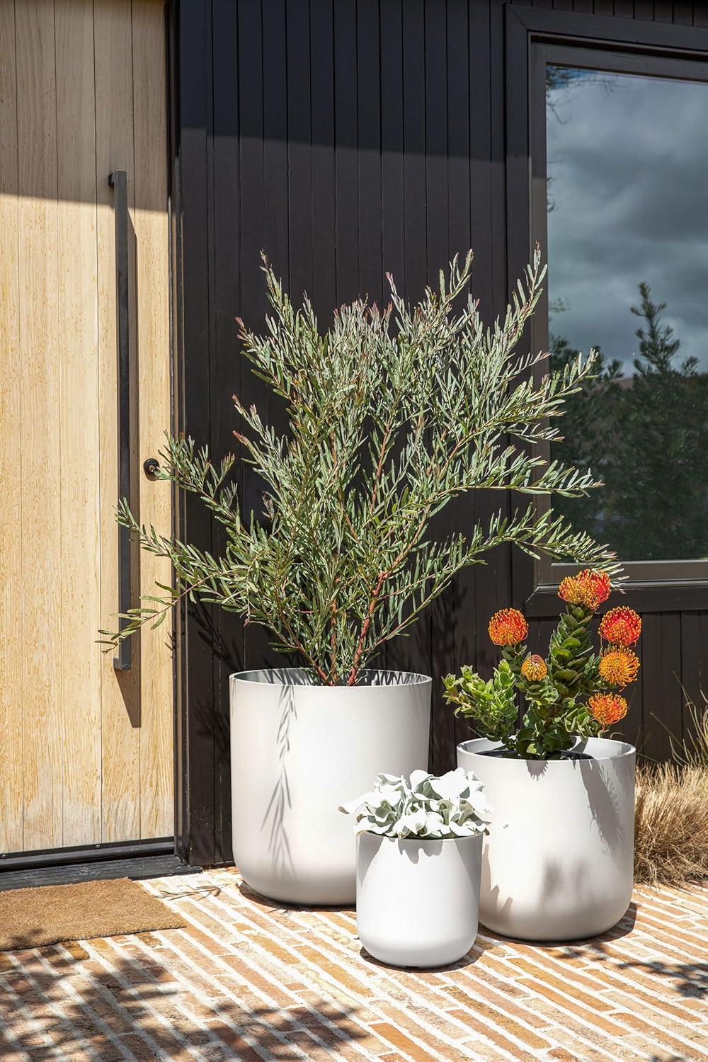 Veradek Kona Series Bundle - Three Piece Set of Plastic-Stone Planters - White