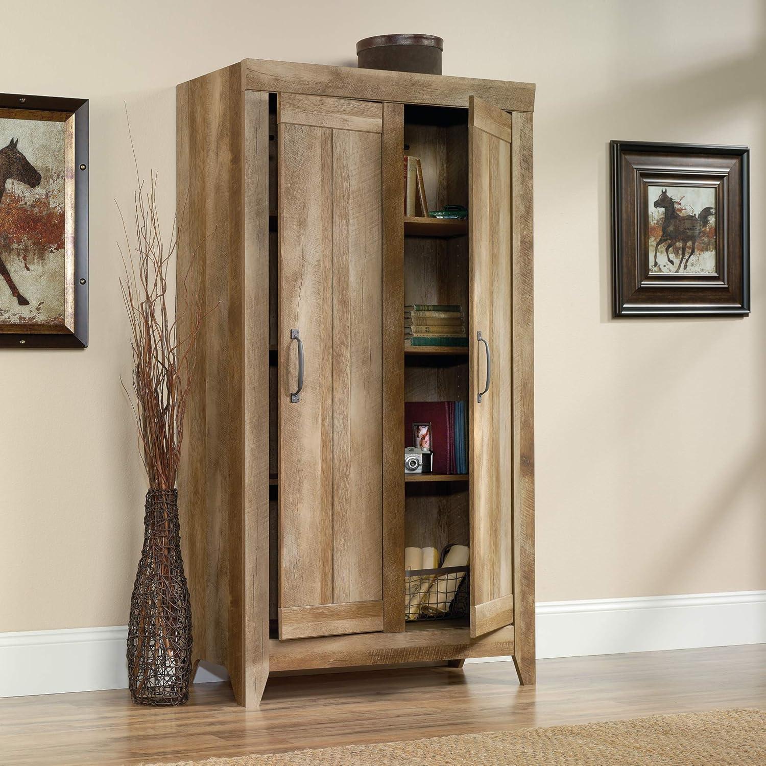 Craftsman Oak Freestanding Storage Cabinet with Adjustable Shelves