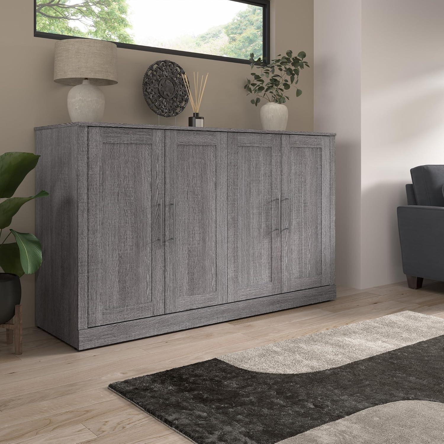 Bestar Pur 75" Modern Engineered Wood Queen Cabinet Bed w/ Mattress in Bark Gray