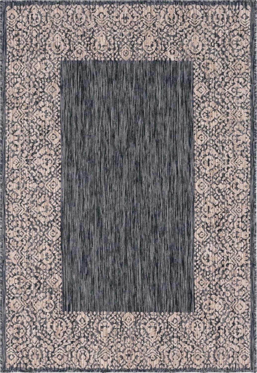 Charcoal Gray Floral Synthetic 4' x 6' Outdoor Area Rug