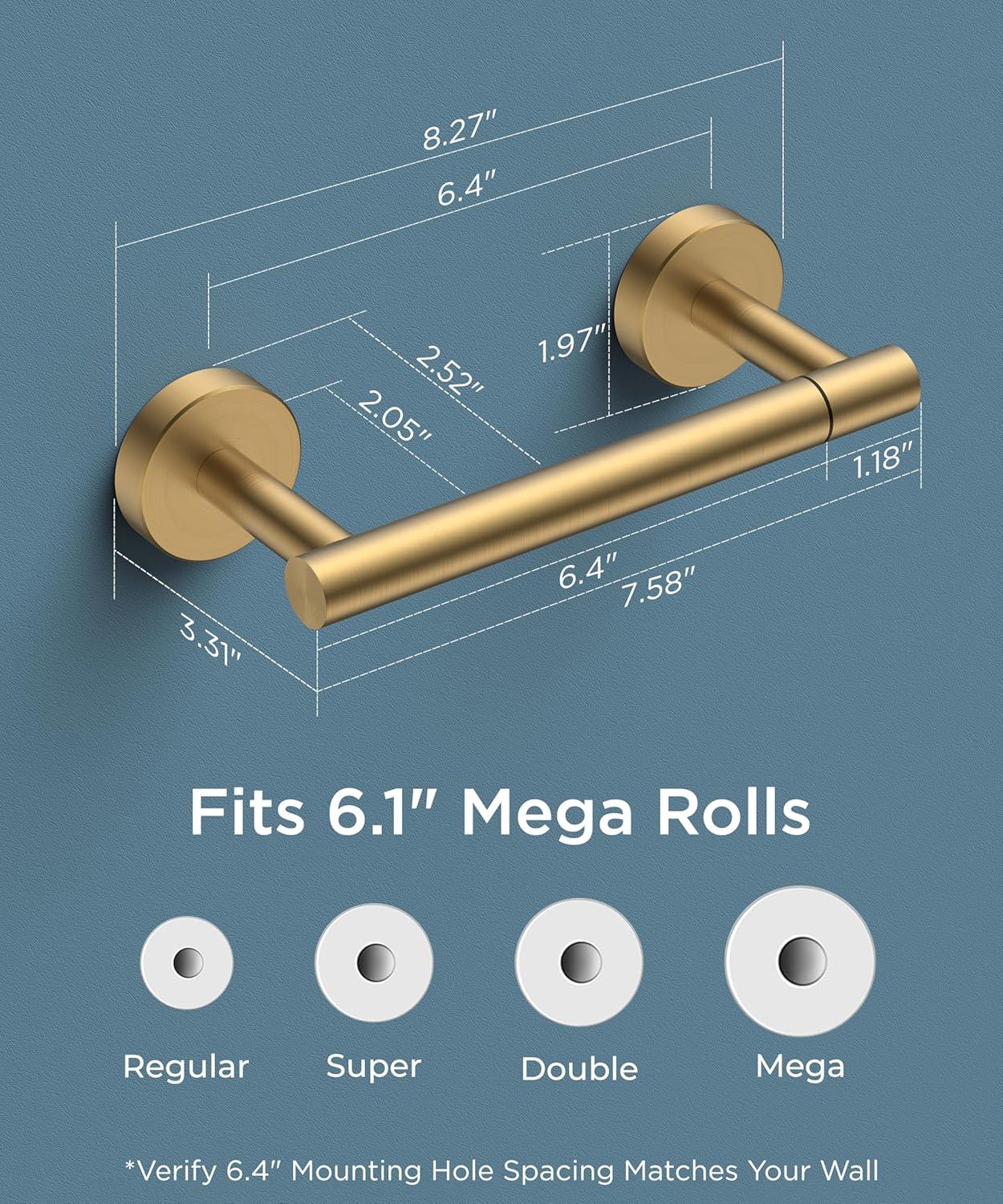 MOGFCT Toilet Paper Holder Brushed Gold Wall Mounted, Double Post Pivoting Toilet Paper Holder SUS 304 Stainless Steel Bathroom