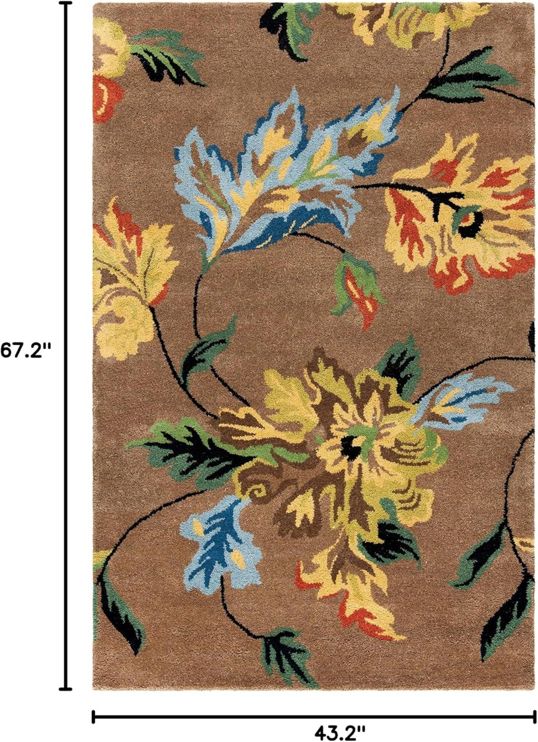 Brown and Multicolor Floral Handmade Wool Area Rug