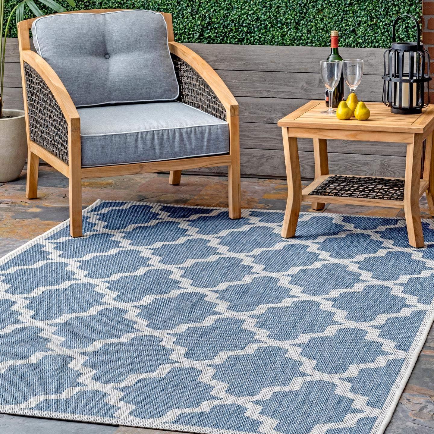 Gina Moroccan Trellis Non-Slip Synthetic Rug, 3' x 5', Blue