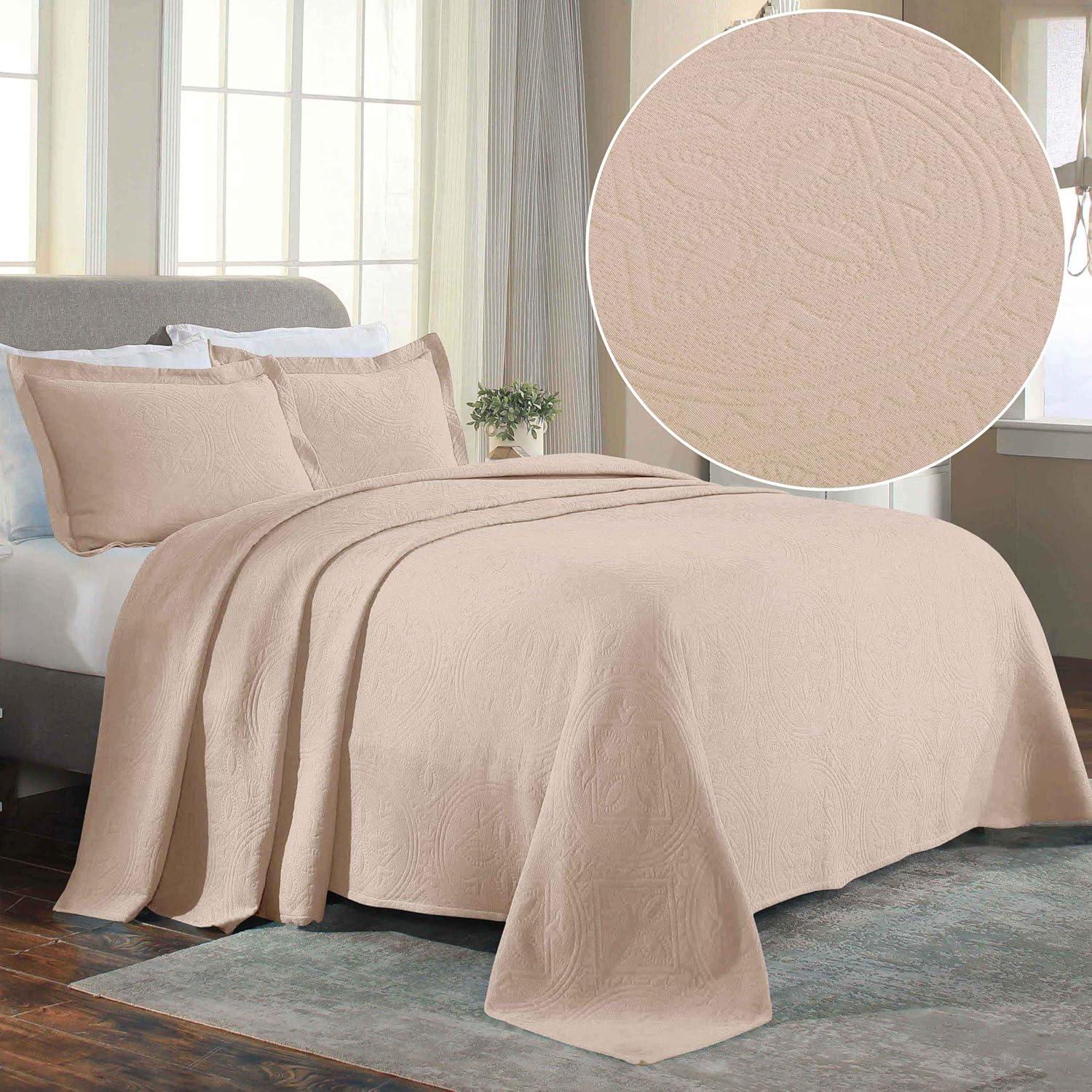 King Bisque Cotton Jacquard Matelasse Bedspread Set