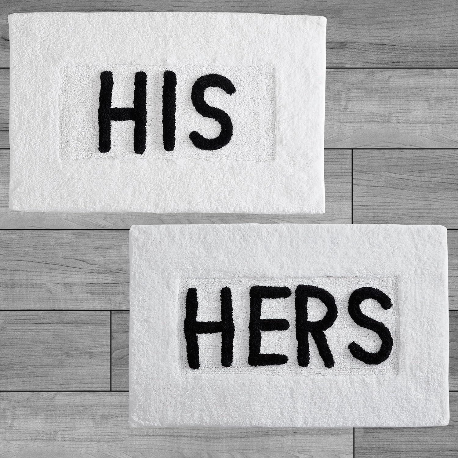 White Cotton His & Hers Bath Rug Set