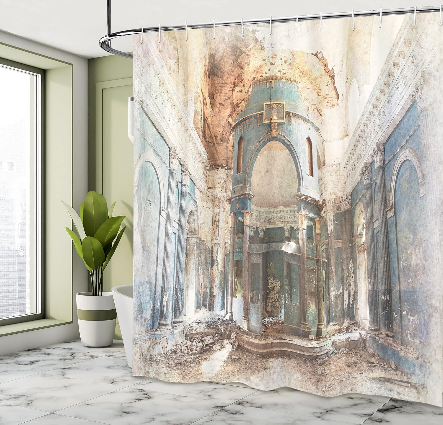 Ambesonne Antique Shower Curtain, Old Vintage, 69"Wx70"L, Petrol Blue Marigold