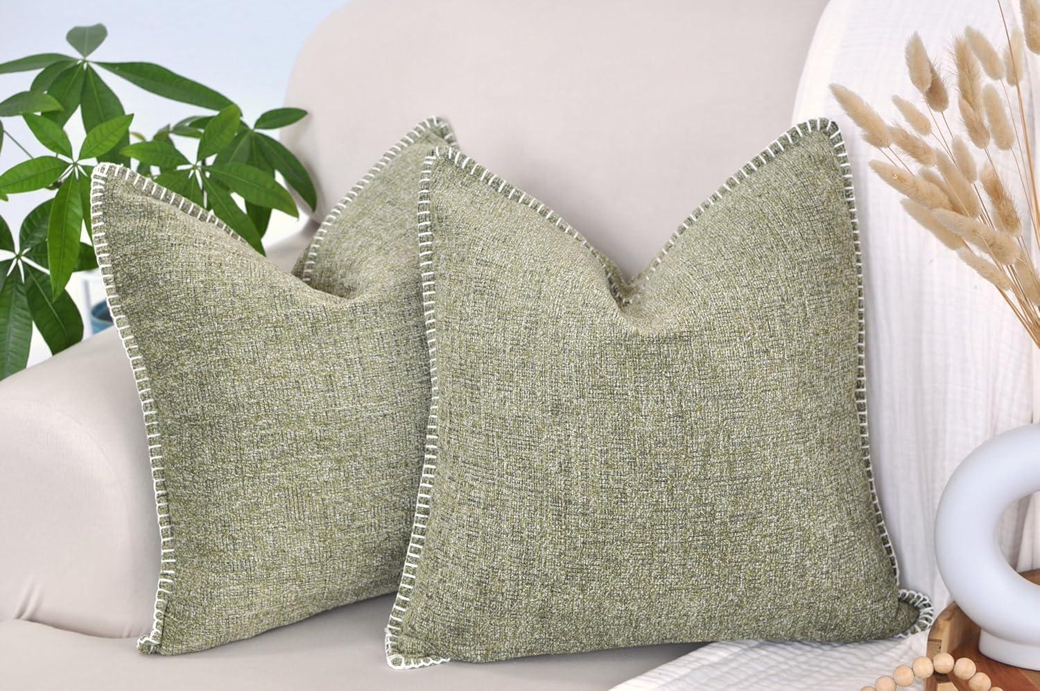 Oveesha Soft Chenille Throw Pillow Covers With Stitched Edge (Set of 2)