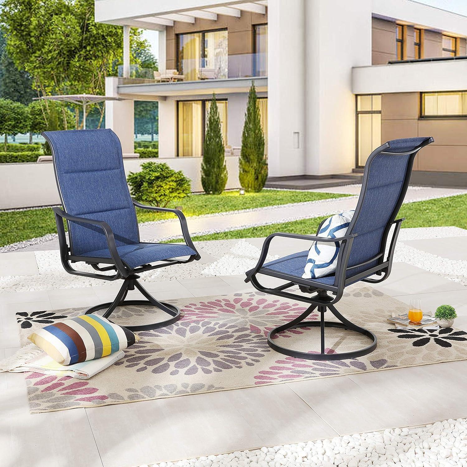 Sophia & William Patio Dining Swivel Chairs Outdoor Padded Textilene Chairs Set of 2, Blue