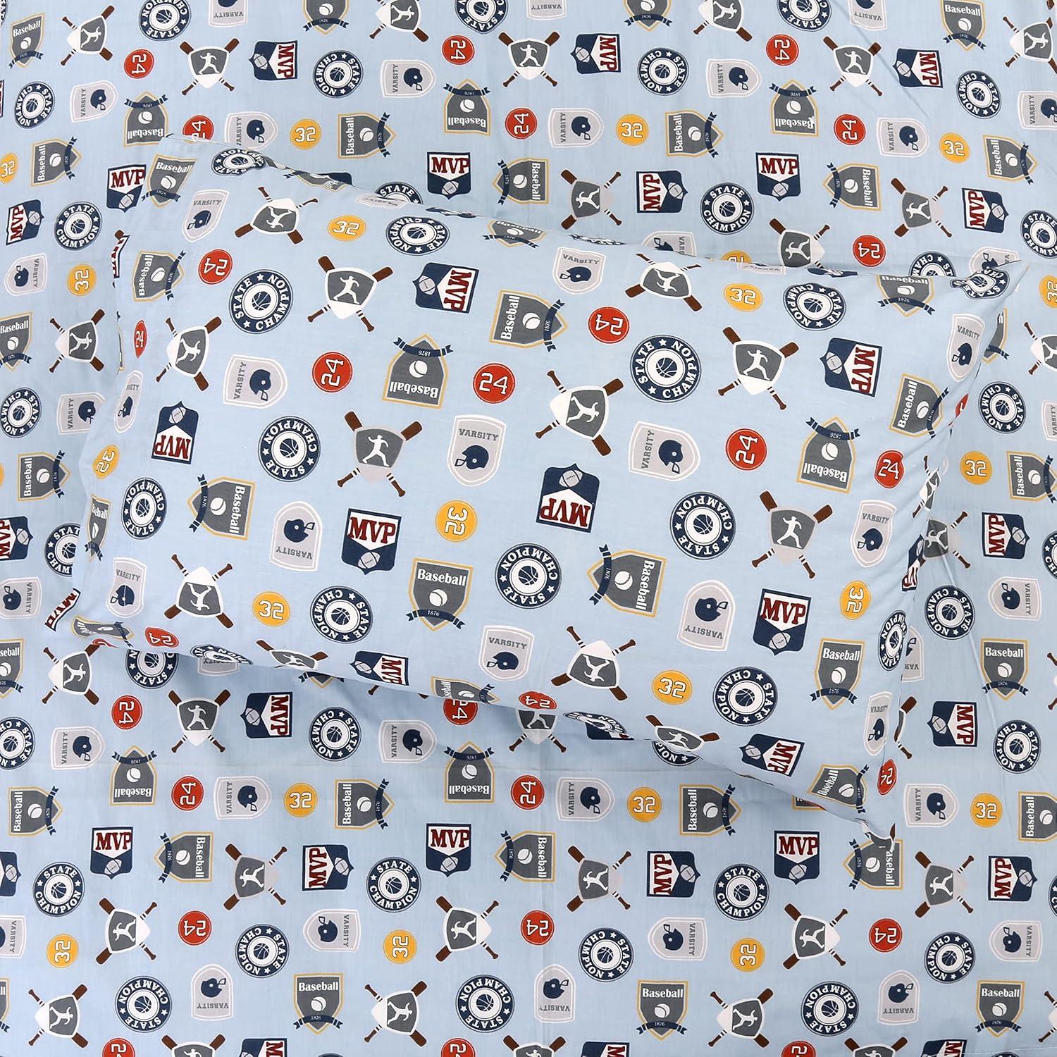 MVP Sports #32 #24 Basketball Baseball Football 3 Piece Multicolor Blue Cotton Toddler Sheet Set