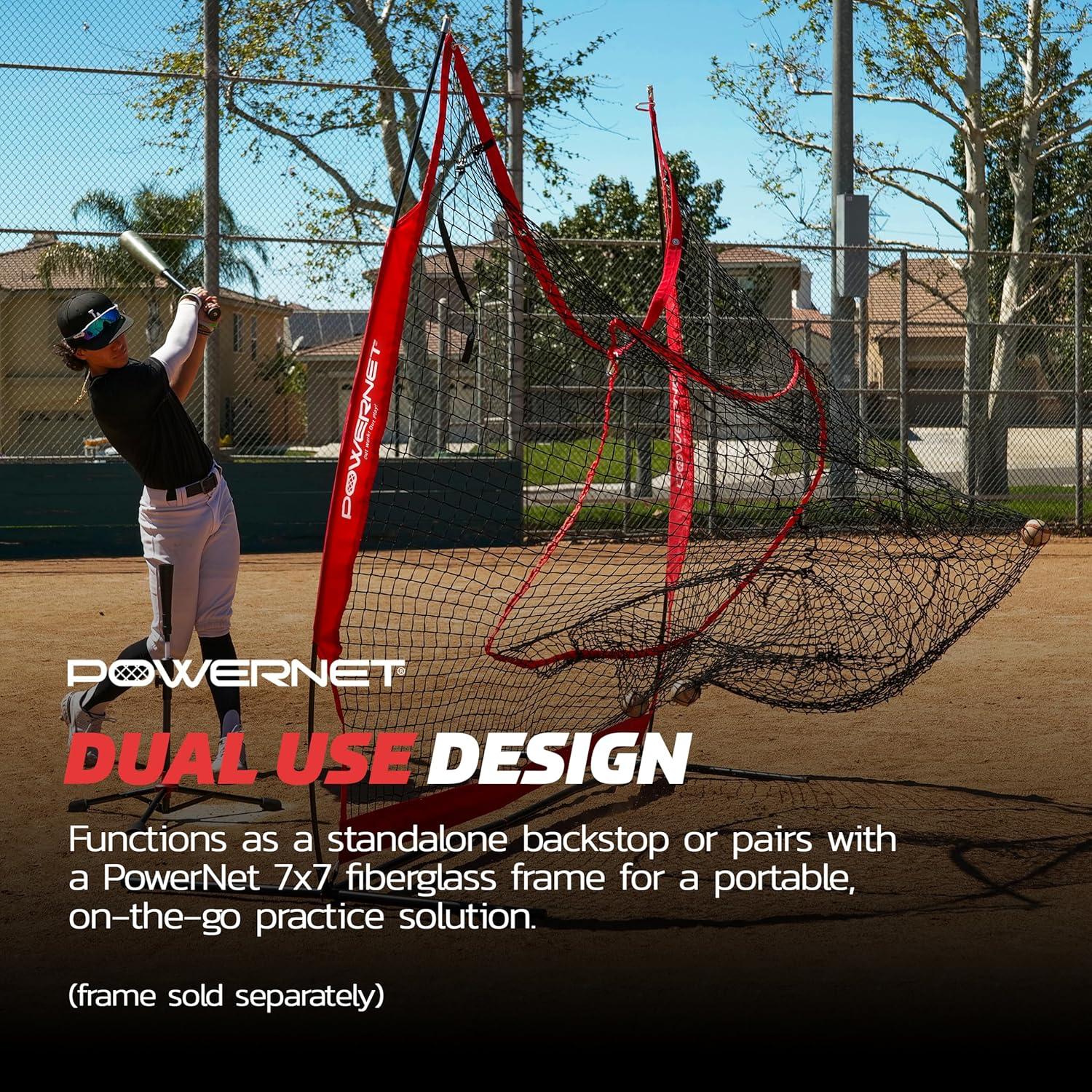 PowerNet Hanging Dual Practice Net, Baseball Softball Training Net, Hang on Garage or Connect to 7x7 PowerNet Frame, Backstop Screen Net for Hitting & Pitching (Net Only)